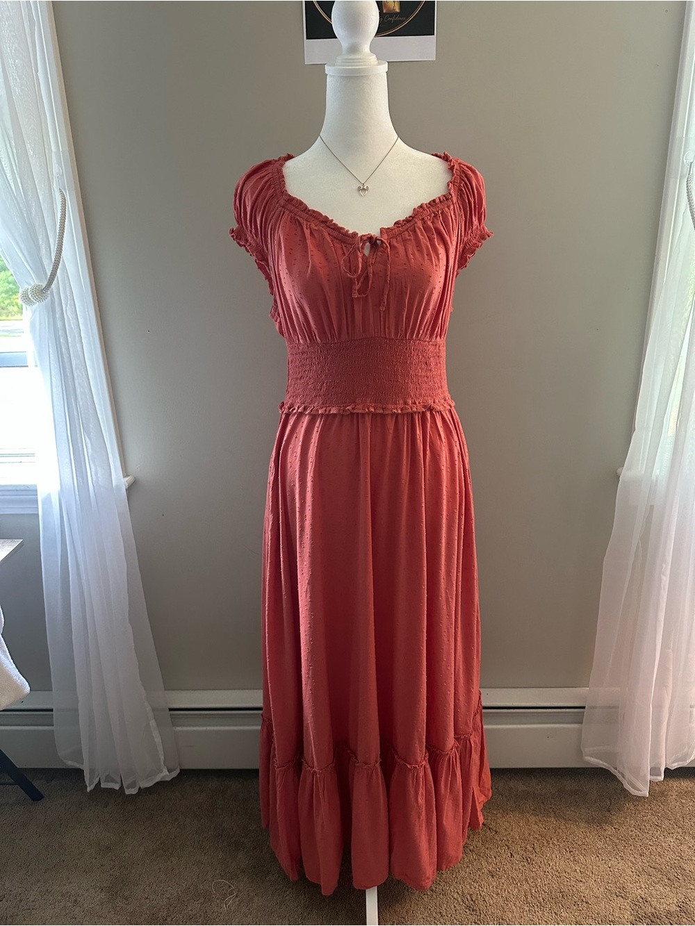 Old Navy Coral Maxi Dress with Smocked Waist